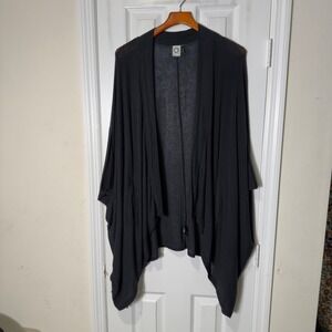 Akemi + Kin Black Sheer Draped Open Front Kimono Cardigan One Size